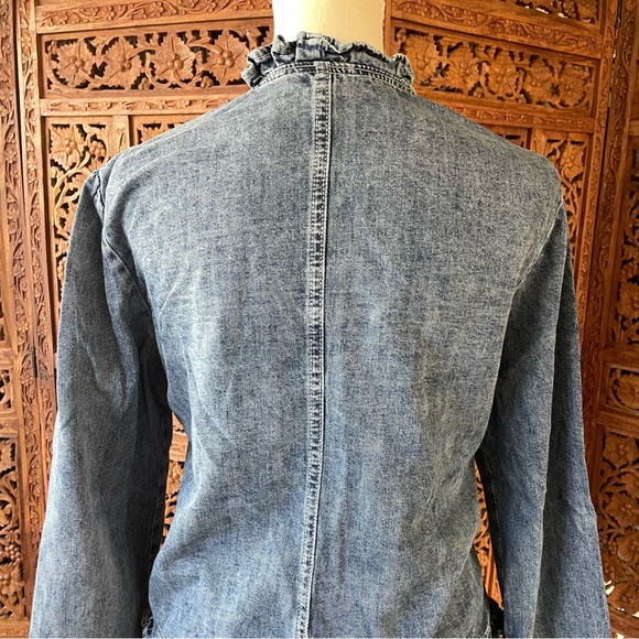 Vintage Unbranded Denim Jean Open-Front Jacket with Ruffle Hemline - Picture 9 of 10